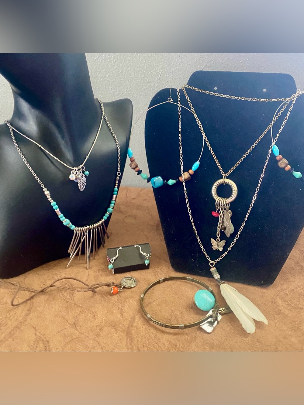 Turquoise Beaded Boho layering Necklaces, ride your crazy bracelet & earrings